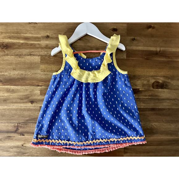 Matilda Jane The Adventure Begins Blue Yellow Wheelbarrow Race Sleeveless Tunic - Picture 4 of 9